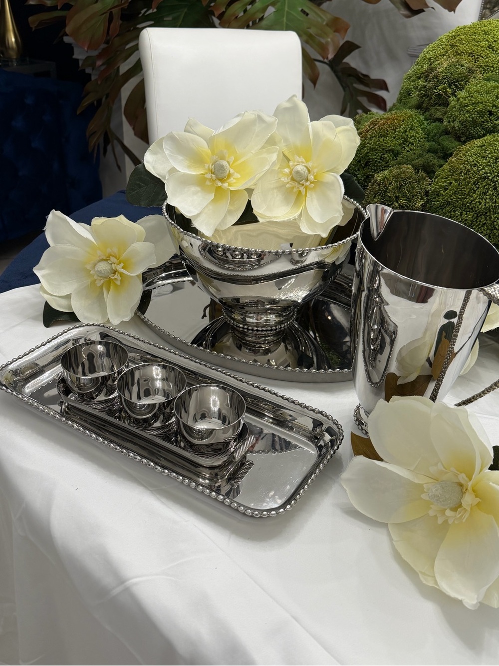 Aramy Polished Silver-Tone Serving Set with Beaded Trim